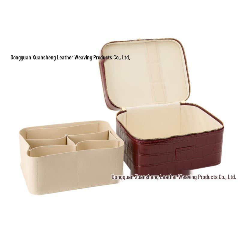 Crocodile Pattern Double Layer PU Leather Makeup Bag - Large Capacity Cosmetic Organizer