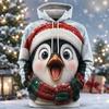 Women's Christmas Hoodie 3D Cute Penguin Santa Hat Print Casual Sweatshirt Kangaroo Pocket Long Sleeve Xmas Holiday Pullover Tops