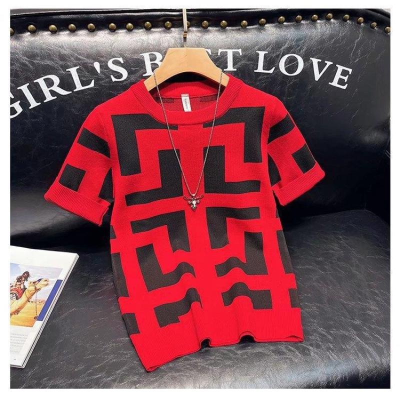 Spring and Autumn Geometric Pattern Base Shirt for Men, Slim Fit Casual Short Sleeve Knit Top