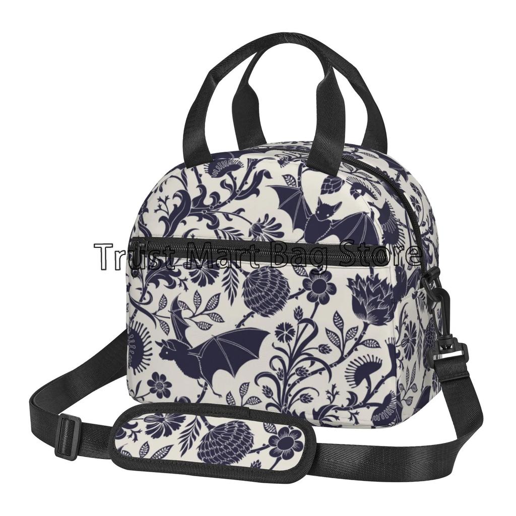 Halloween Bats Insulated Lunch Bag Reusable Thermal Cooler Bento Tote Bags with Adjustable Shoulder Strap for Work Travel Picnic