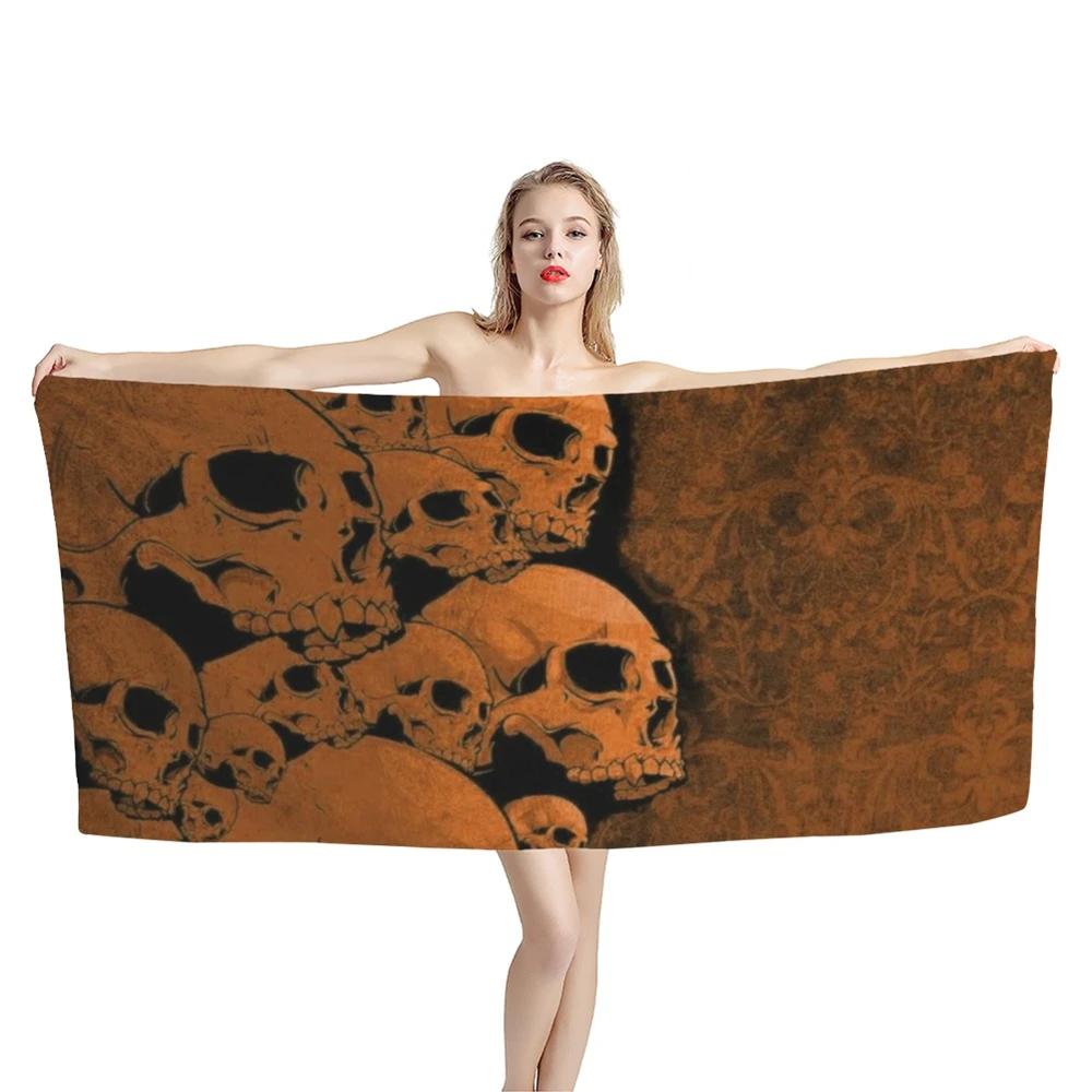 Gotisches Totenkopfmuster Druck Strandtuch Mikrofaser Abdeckung Sonnenschutzdecke Heimdekoration Yoga Fitnessstudio Schnelltrocknend Schwimmponcho Handtuch