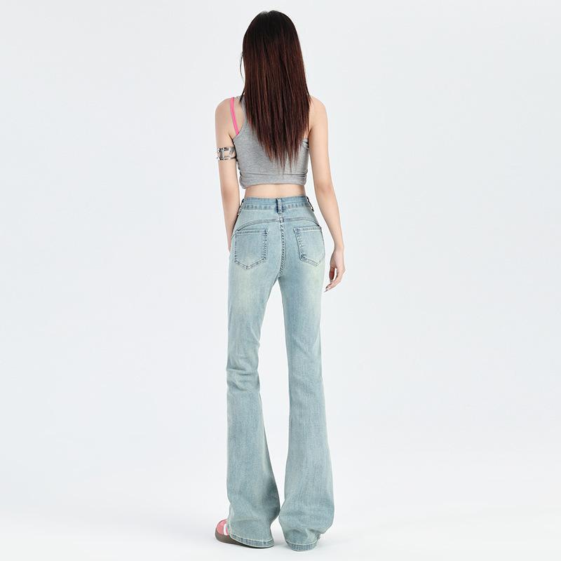 

High Waist and Thin Elastic Flared Pants for Women s Autumn, Light Blue, Slightly Pulled Jeans for Women s Autumn. XL