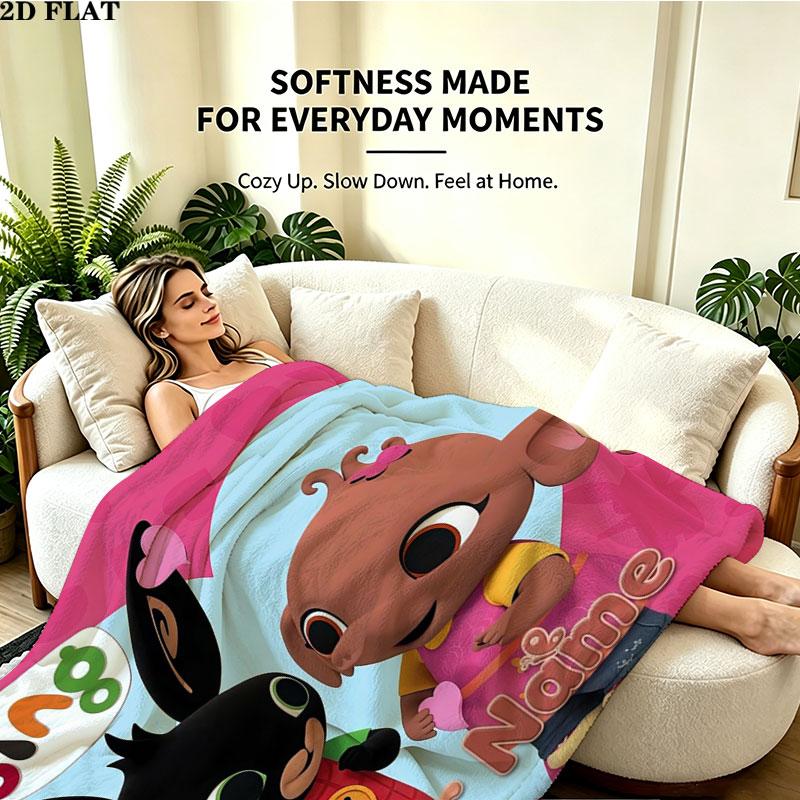 1PC Bing Custom Name Patterned Flannel Blanket Suitable For All Seasons for Home Decor Warmth and Comfort Gifts Holiday Present
