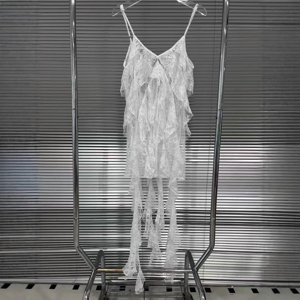 European station summer new sweet air streamer lace design solid color fairy suspender dress female tide
