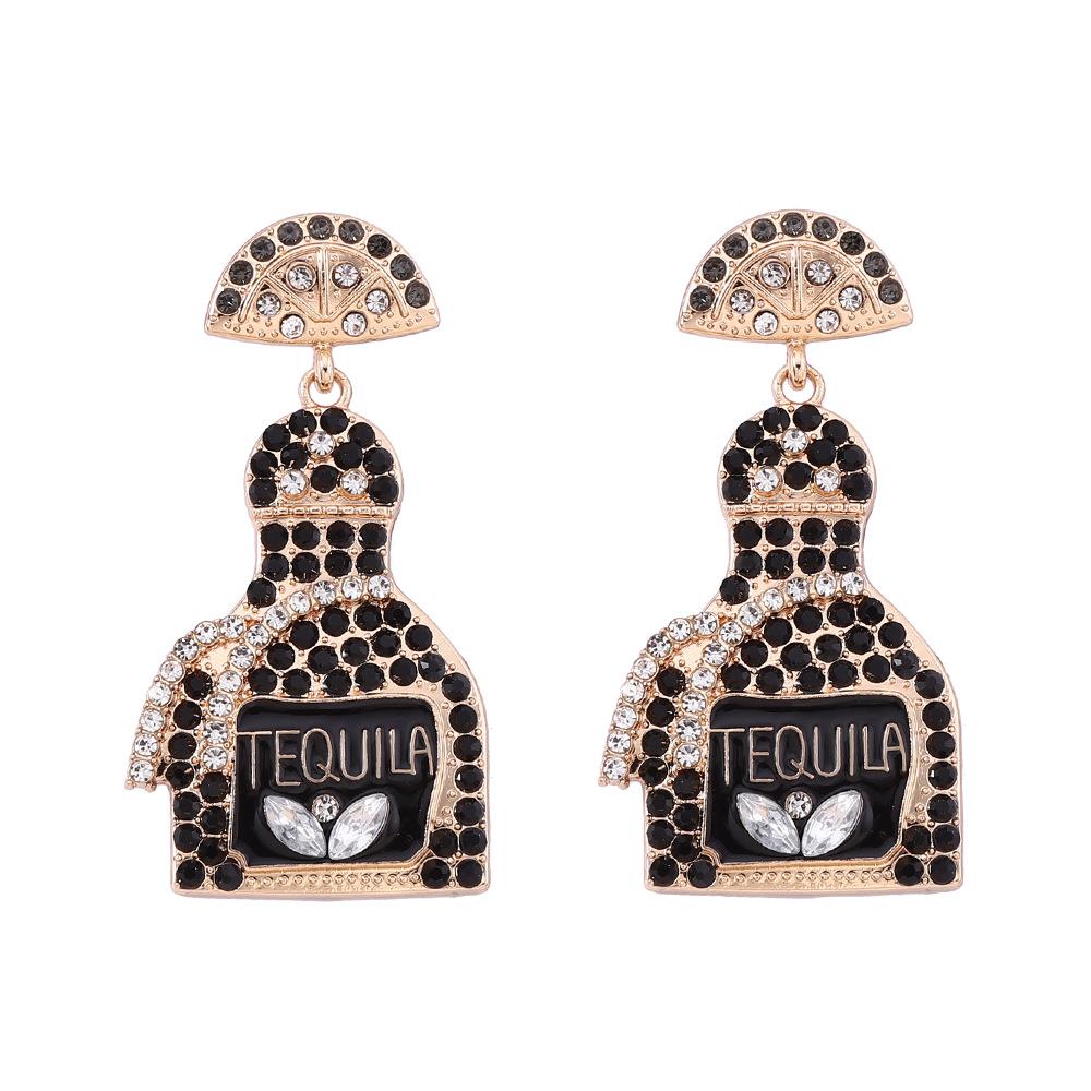 Fashion Wine Bottle Earrings 11 Color Optional Letter Perfume Bottle Alloy Full Diamond Ladies Ear Jewelry