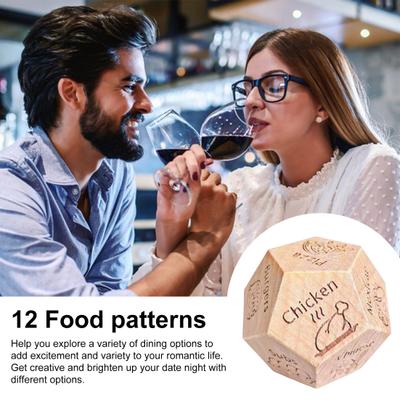 12-seitige Lebensmittelentscheidungs-Würfel Holz Paar Date Night Ideen Würfel Tragbar