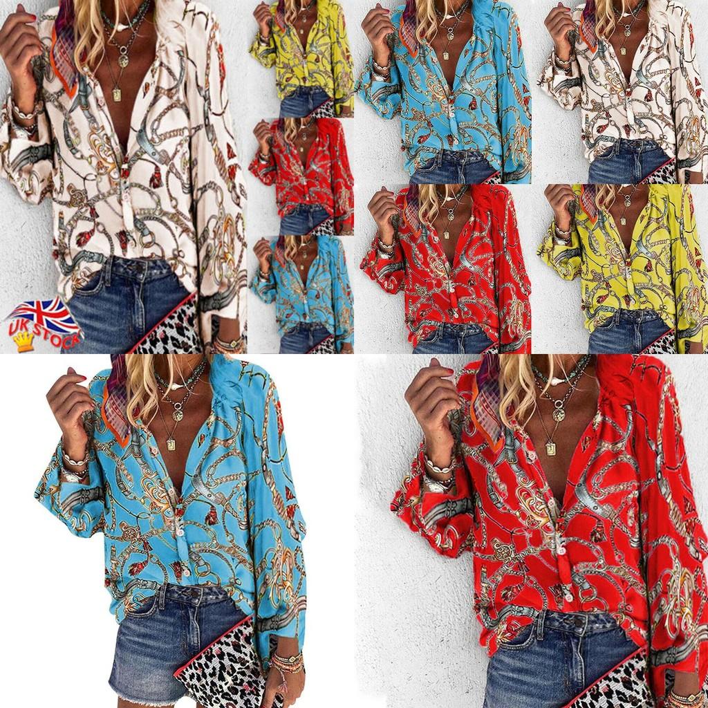 Stylish Ladies Casual Chain Print Long Sleeve Blouse For Office Wear