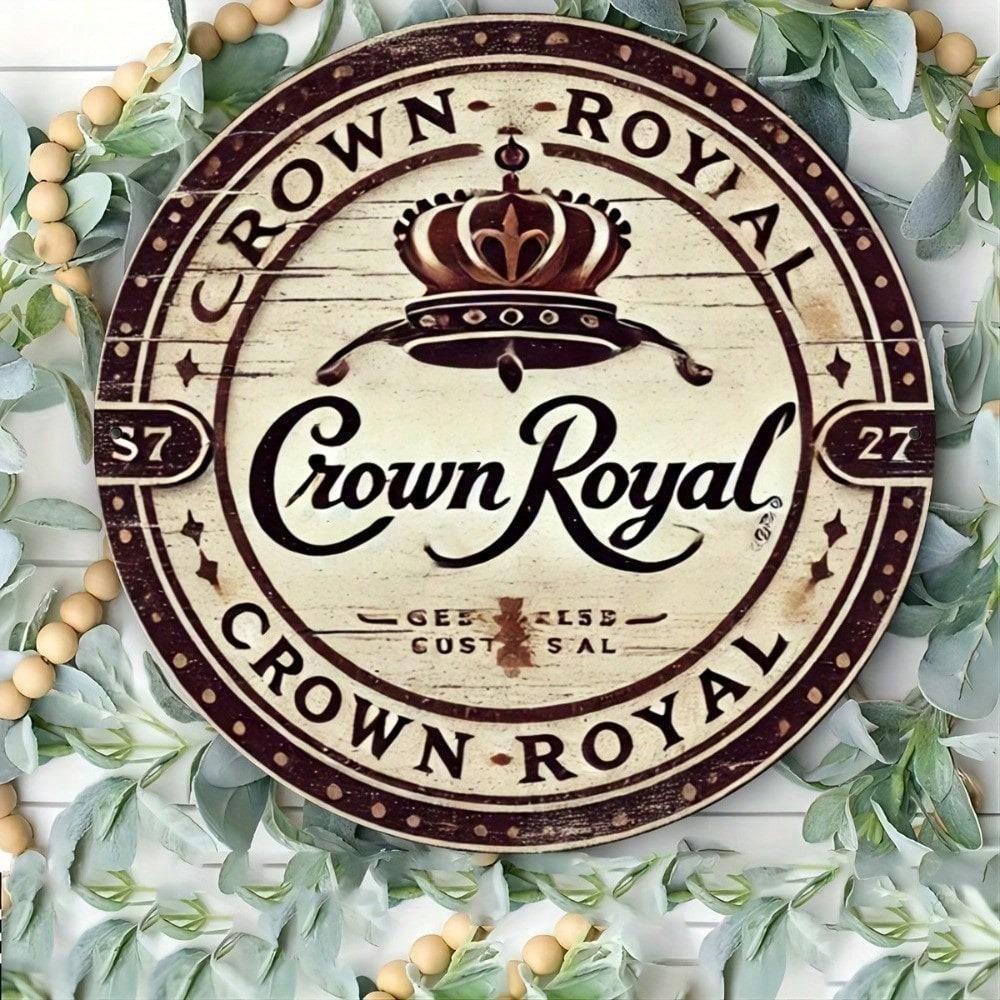 Crown Royal 8x8 Inch Round Tin Sign, Vintage Metal Wall Art for Home Bar Man Cave, Retro Beer Pub Decor