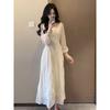 2026 Early Spring Korean Chic Style Complete Set of Gentle and Lazy Style Mid-Length Pink Cardigan Long-Sleeved Dress Set