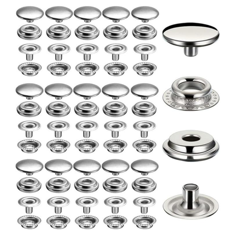 15mm Stainless Steel Rustproof Snap Fasteners - 50 Sets for Outdoor Tent Fixing with Large White Buckle, Fast Shipping
