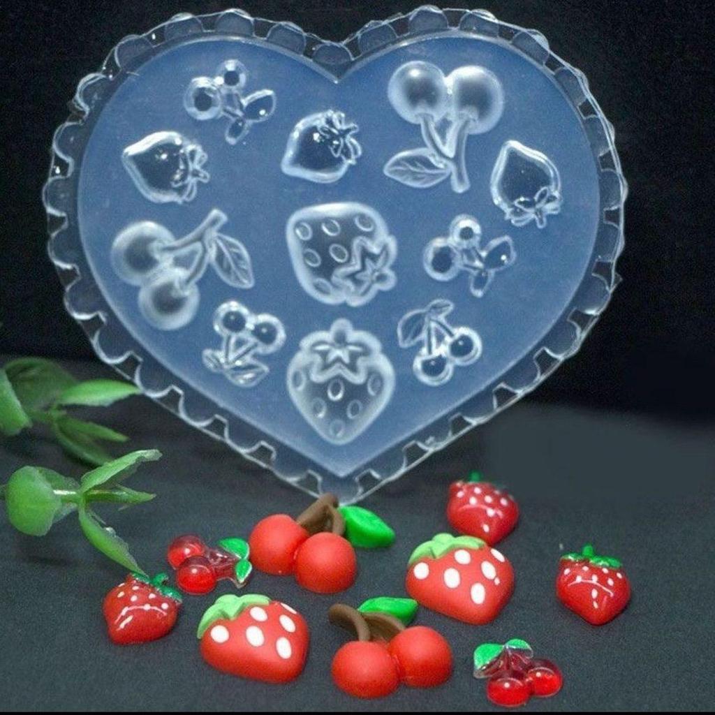 Silicone Nail Art Mold - 3D Strawberry, Cherry, Flower, & Heart Shapes
