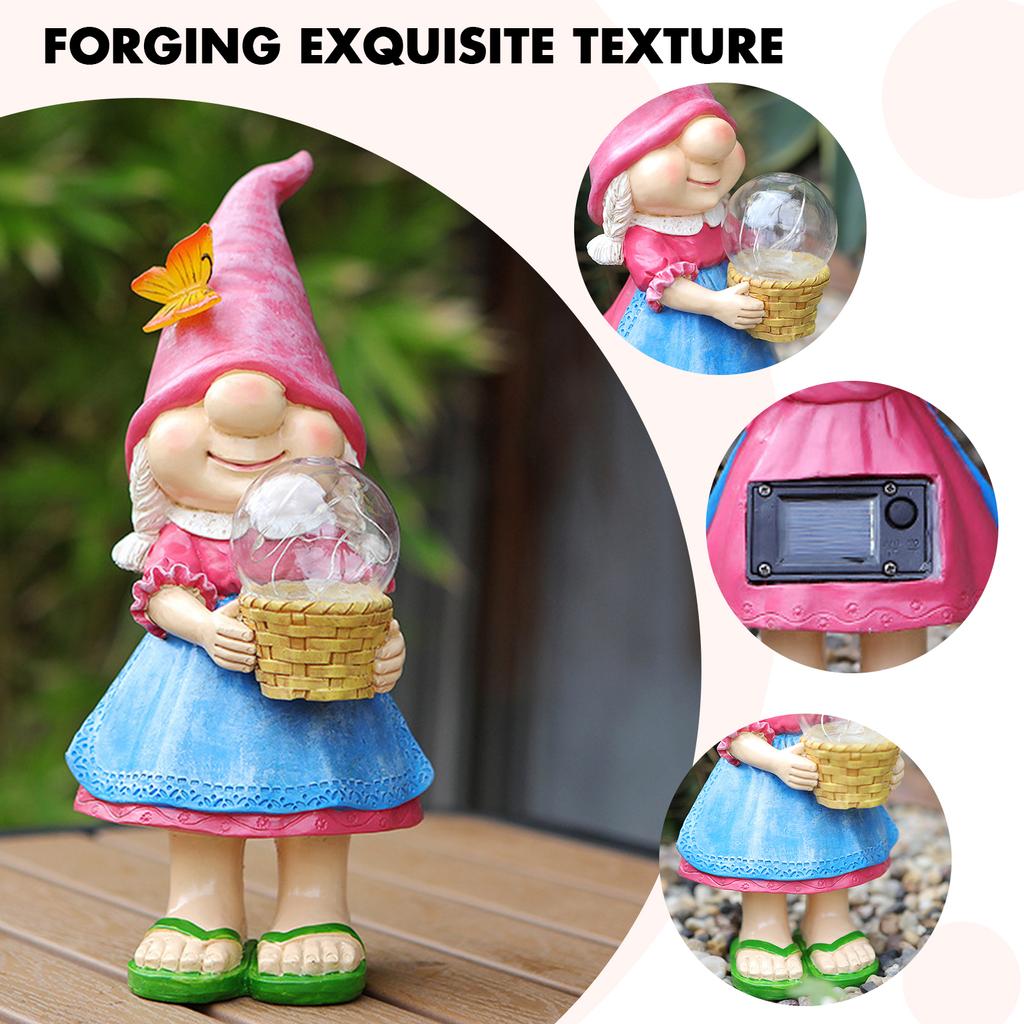 Solar Dwarf Elf Statue with Light Resin Glow Elf Figurines Waterproof Art Crafts Christmas Gifts Garden Decor for Courtyard Yard