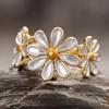 Daisy Flower Ring for Women Aesthetic Party Gold Color Finger Accessories White Enamel Fresh Style Daily Holiday Jewelry