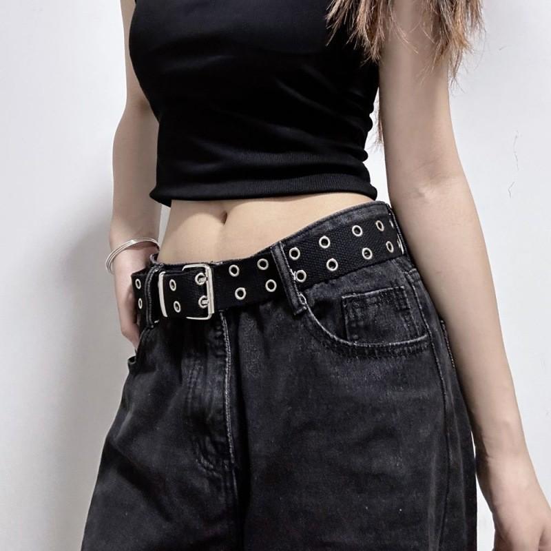Fashionable Black Canvas Waist Belt For Men And Women Ideal For Punk And Streetwear Styles