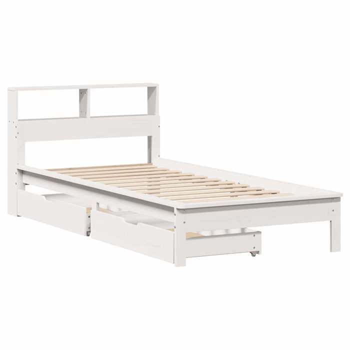 VidaXL Lit bibliothèque sans matelas blanc 90x200cm bois de pin massif, meuble de chambre à coucher, sommier, lit en bois, 3309819