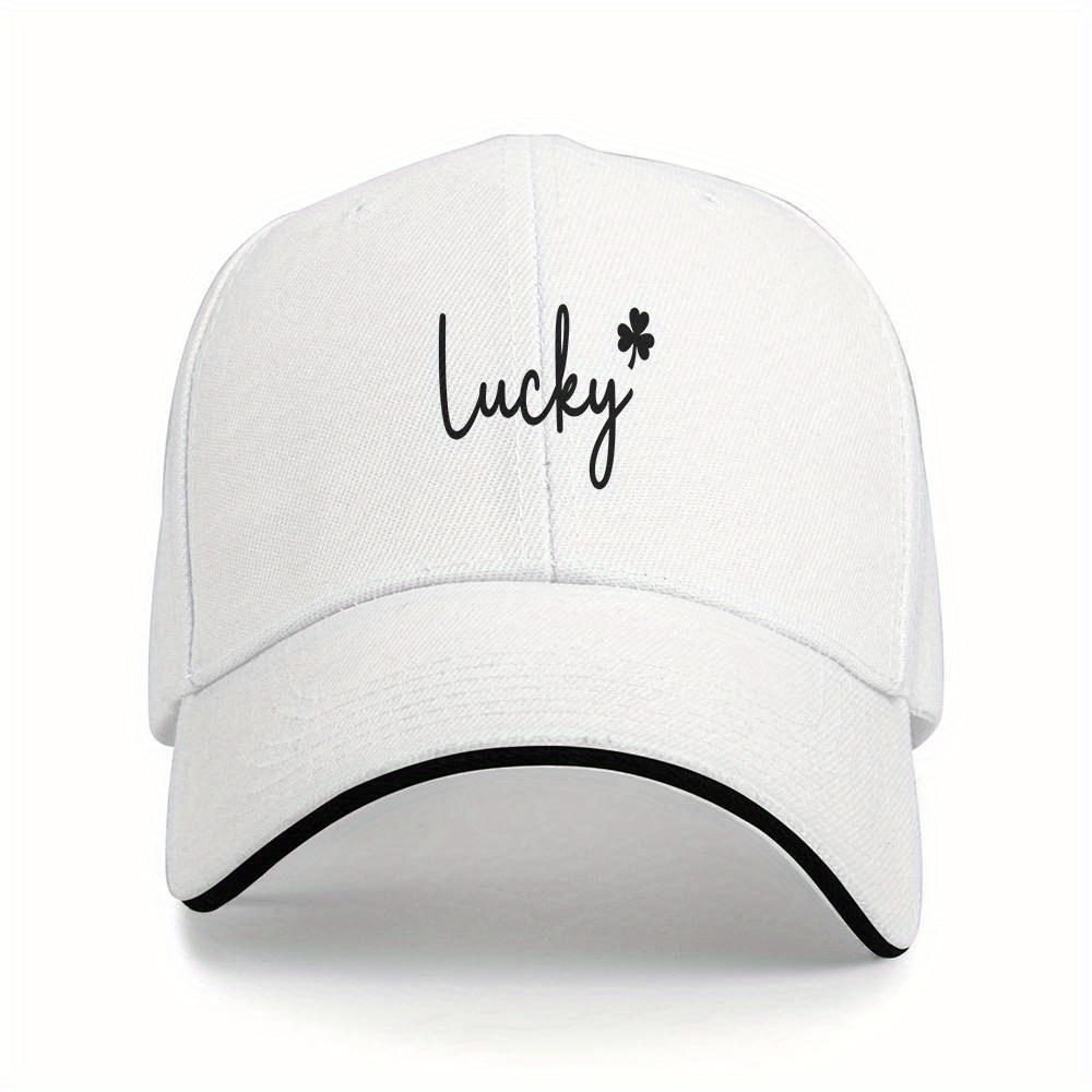Lucky Clover Script Baseball Cap Polyester Adjustable Casual Unisex Adult Hat