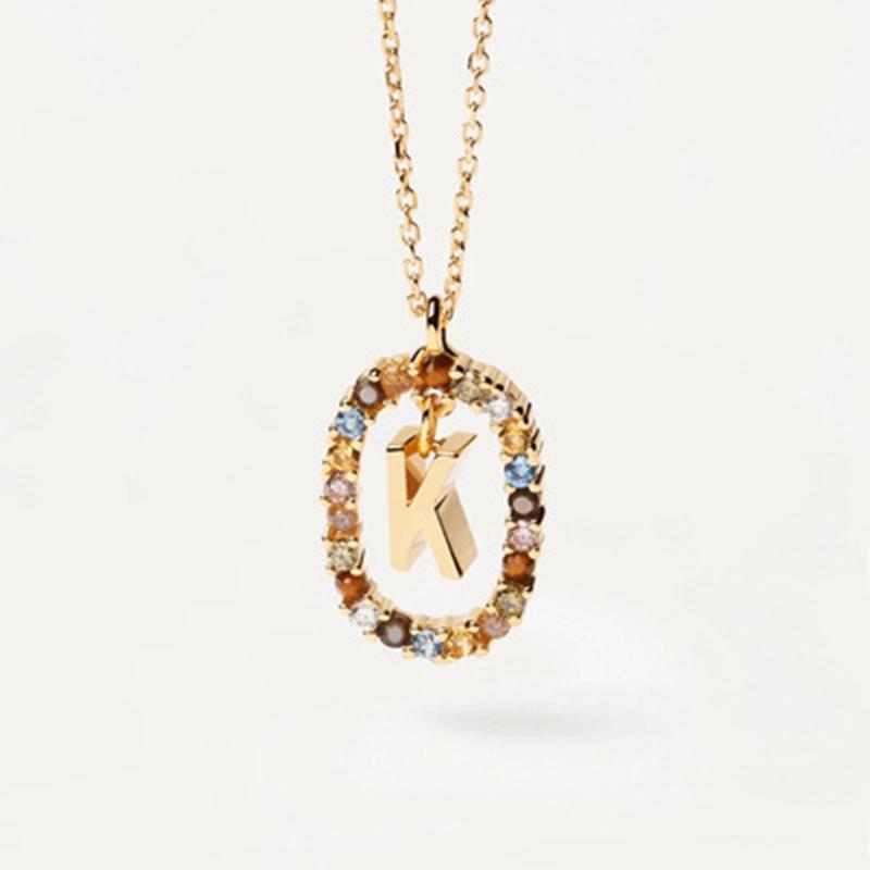 New 925 Sterling Silver Gold Letters A - Z Initial Necklace Zirconia Letter Pendant Long Chain Say My Name Fine Jewelry