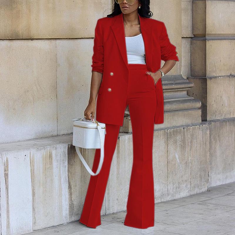 Women's Solid Color Casual Wide-Leg Pants & Suit Set