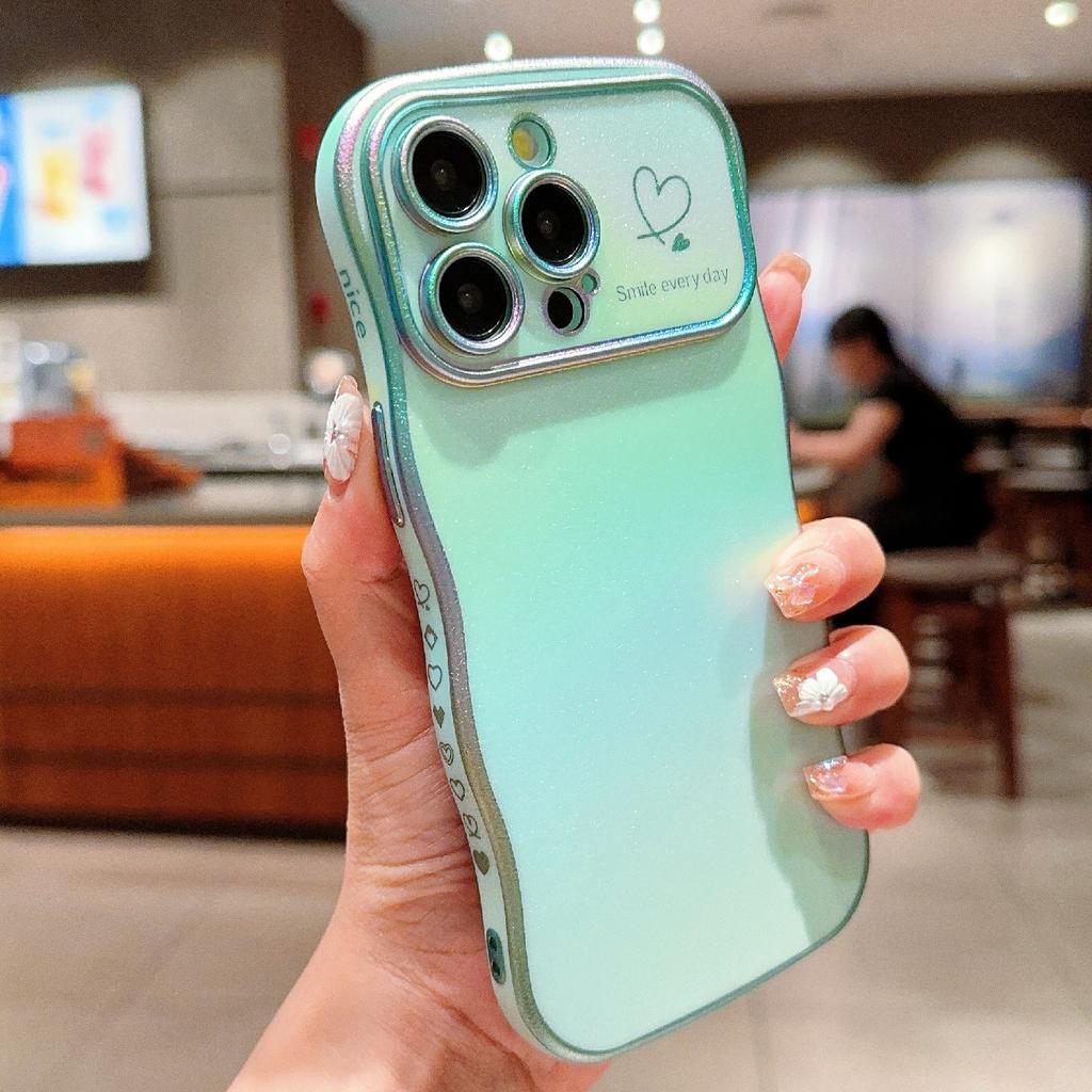 For iPhone 15 Pro Max Case Curly Shape Love Heart TPU Phone Cover Iridescent Gradient