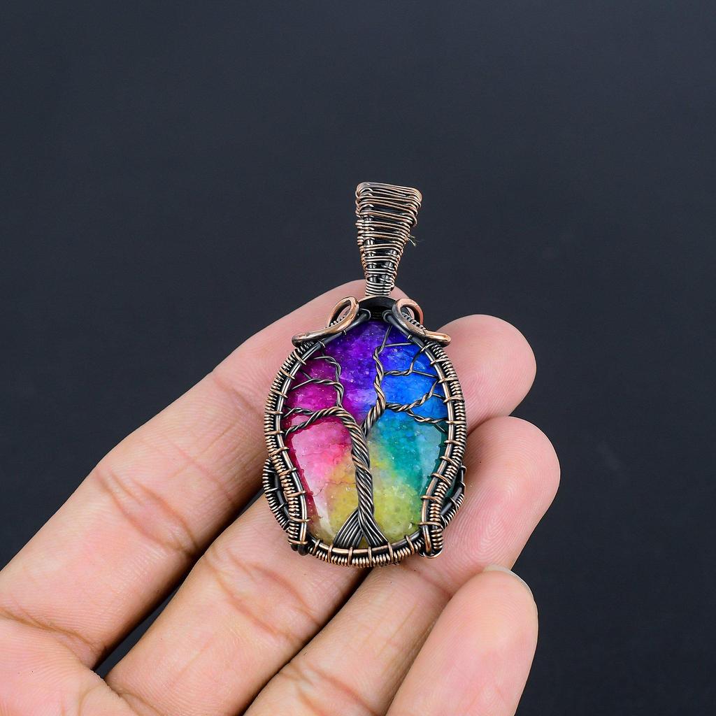 Rainbow Solar Quartz 999 Copper Wire Wrapped Pendant, Handmade Gemstone Pendant Jewelry, Gifts For Wife Brand New Pendant