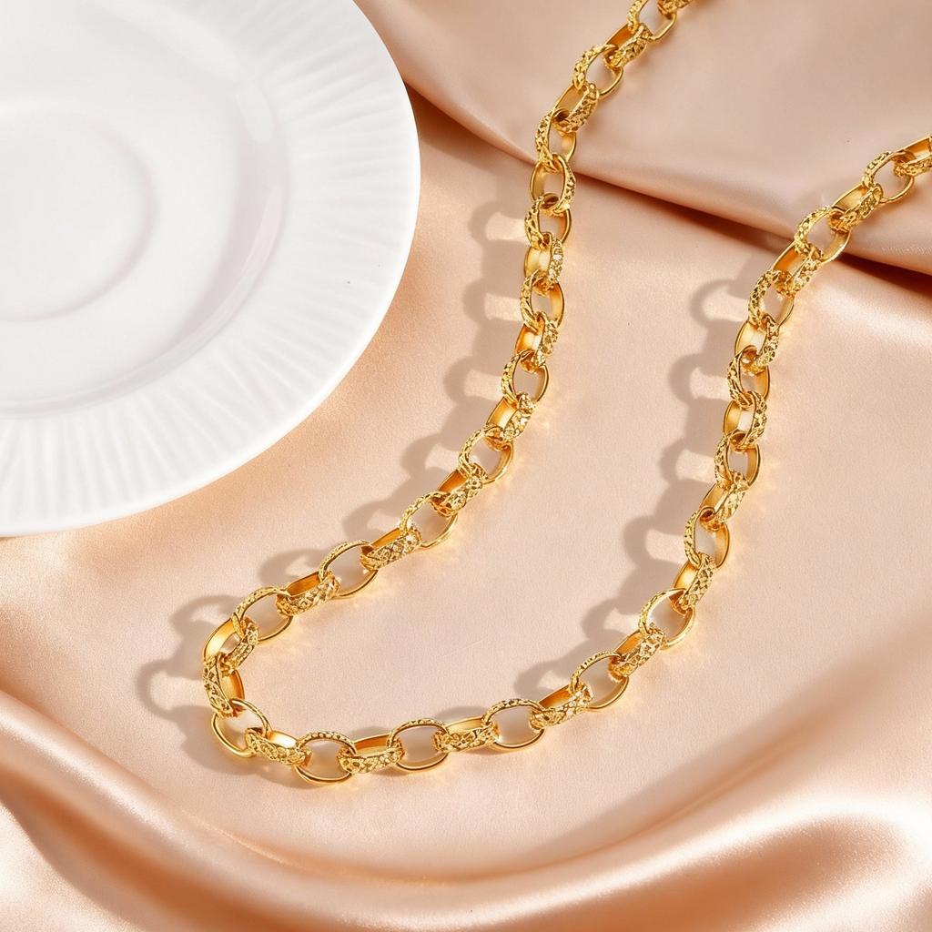 Minimalist Stainless Steel Geometric Chain Necklace for Women, 18K Gold Plated Handmade Link Necklace, Fashion Punk Jewelry