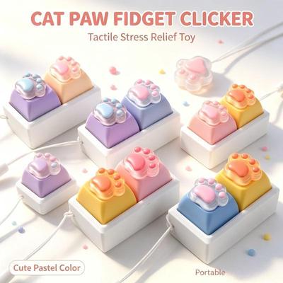 Cute Cat Paw Fidget Keycap Toy 2-Key Stress Relief Push Pop Keychain Portable Mini Keyboard Toy For Teens & Women