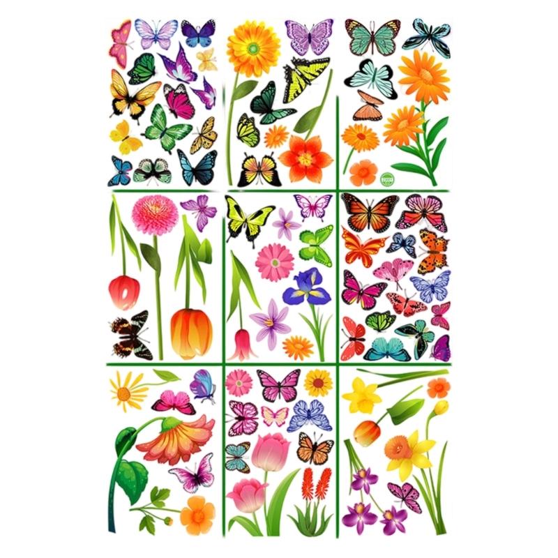 

Window Cling Decal Butterfly Flower Pattern Friendly PVC No Residues Easy Application