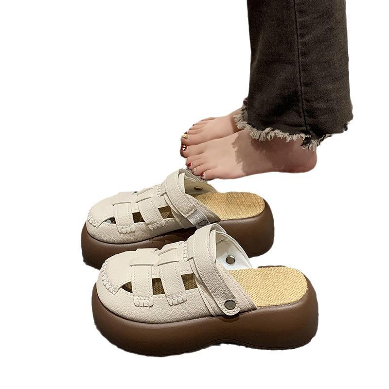 Two wear hollowed-out bag head sandals women's 2025 summer new hole hole Mori Roman shoes thick-soled half slippers women's outer wear