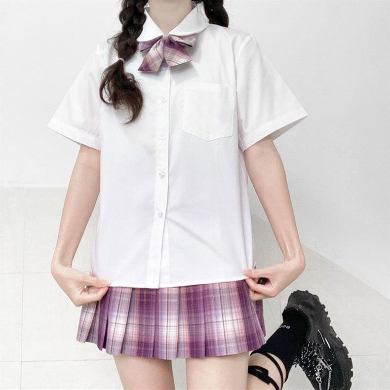 JK Academic Style Cream White Shirt - Autumn Top, Loose Fit, Plus Size, Long or Short Sleeve, Female Student Uniform
