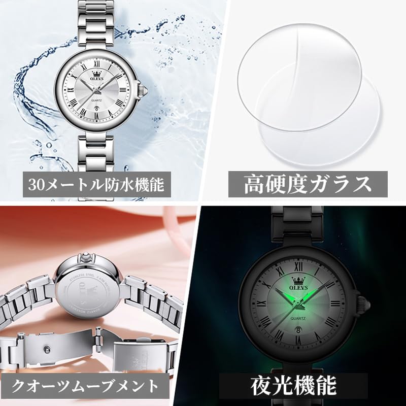 OLEVS Watch Quartz Cute Lightweight Watch Stainless Steel Waterproof Luminous Present Watch for Women White Women's Women's