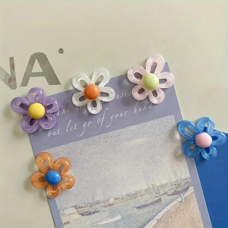 6pcs Set of Colorful Flower Magnets for Fridge - Cute, Decorative & Durable Plastic Magnets for Kitchen, Dining Room