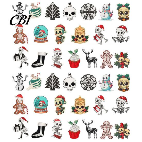 Unique Themed Party Hanging Decor Skeleton Christmas Tree Ornaments, 3.15 Inch Skull Dark Wooden Decorations Gothic Spooky Xmas Gifts Supplies