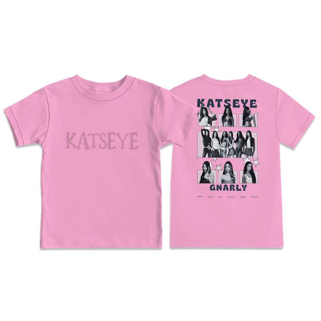 KATSEYE Trendy Girls Printed Childrens Roundneck Shortsleeved Tshirt for Summer Loose and Comfortable Casual Wear