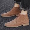 Bottes Chelsea Marron Homme Style Britannique Hautes en Cuir Daim pour Homme à Lacets Bout Pointu Bottines pour Homme Zapatos