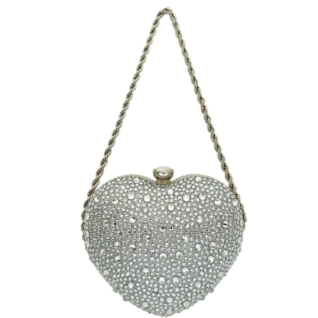 Luxury Diamond Inlay Heart Shape Crystal Clutch Purse Stones Evening Wedding Party Shoulder Bag Handle Rhinestone Mini Handbags