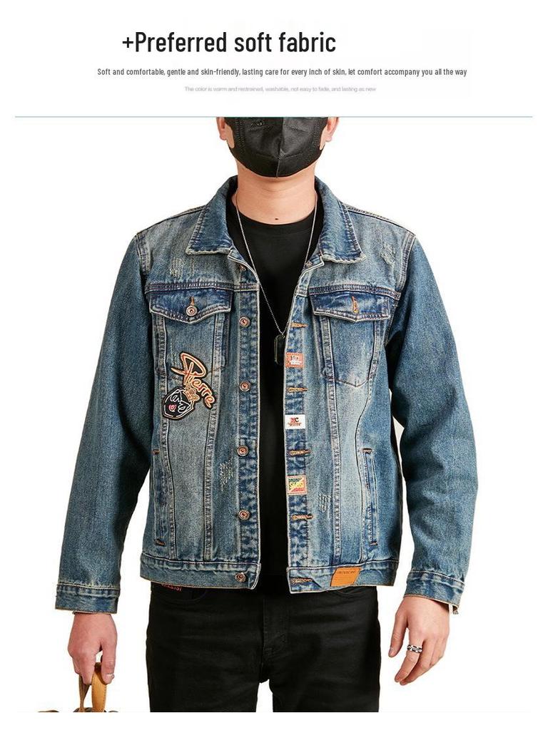 Xintang Mens Retro Heavy Industry Denim Jacket – High Street Turn-Down Collar Shirt Jacket 2025, American Loose Fit Top