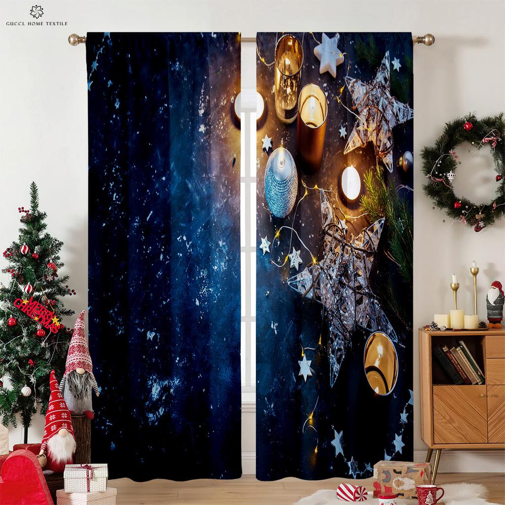 Weihnachtsverdunkelung Dekorative Vorhänge, Kinderzimmer, Schlafzimmer, Wohnzimmer, Balkon, Kann angepasst werden, 2 Stück