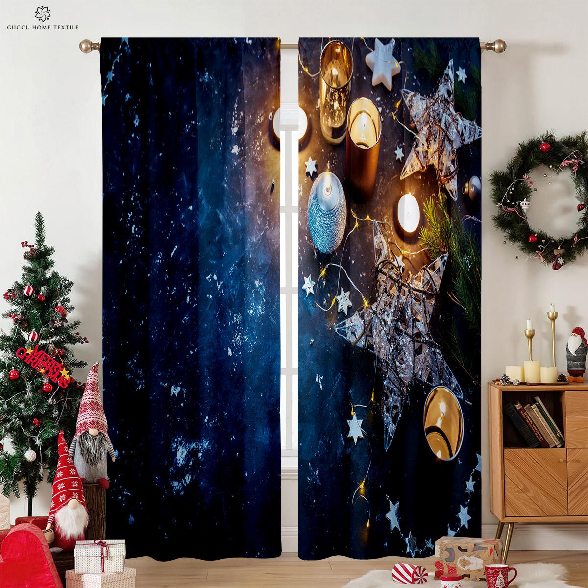 

Рождественские затемняющие декоративные шторы, детская комната, спальня, гостиная, балкон, можно сделать на заказ, 2 шт. W100xH130(CM) folio&Grommet Top