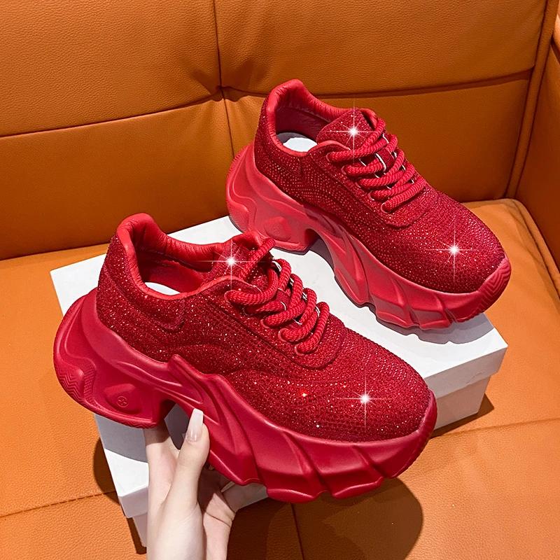 Shoes For Women  New Shiny Rhinestone Women'S Sneakers Shoes Autumn Korean Fashion Thick Sole Sports Shoes  De Mujer