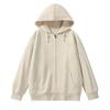 Womens Oversized Long Sleeve Hooded Zip-Up Top Loose Fit Mid-Length Casual T-Shirt In Milk Silk Fabric