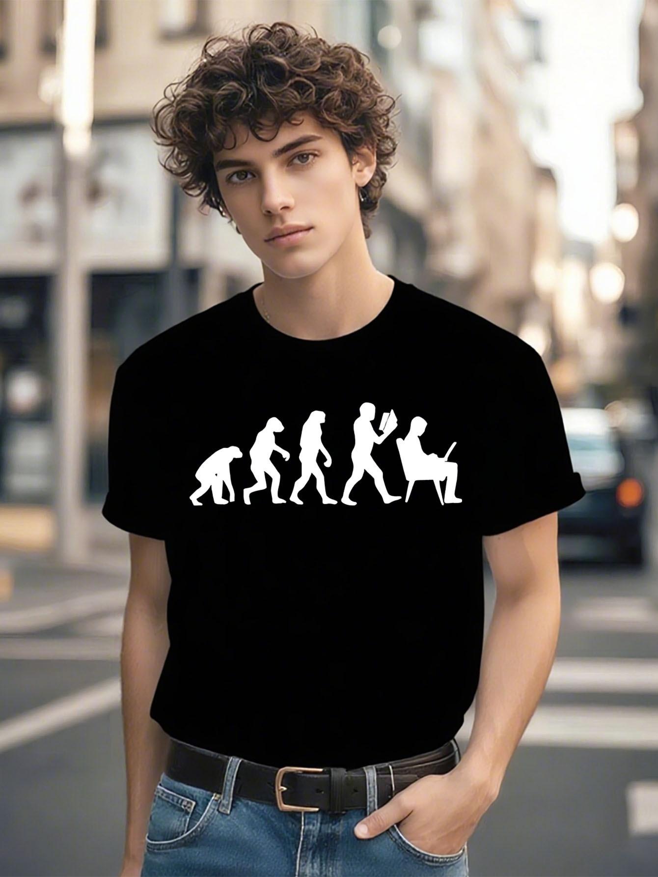 Funny Human Evolution Graphic Tshirt Graphic Tshirt - Bla... XL