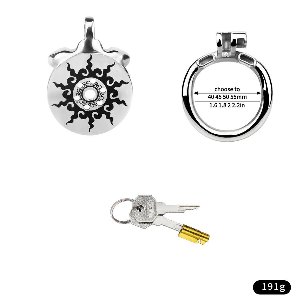Sunflower Design Stainless Steel Chastity Belt for Men with Flat Negative Electrode Lock - Adult Product