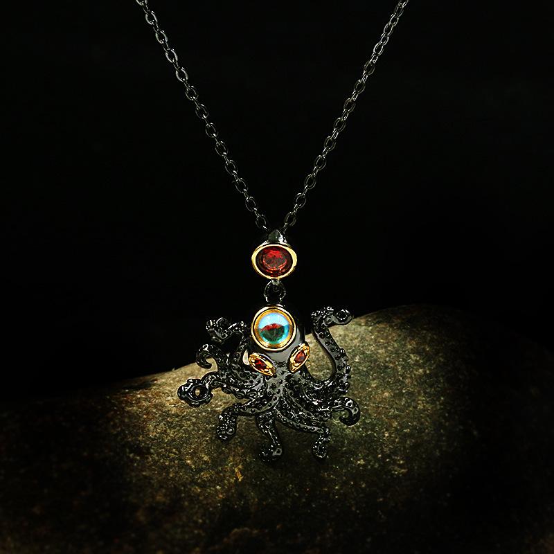 Creative Black And Gold Two-Tone Octopus Necklace Accessories, Halloween Gifts