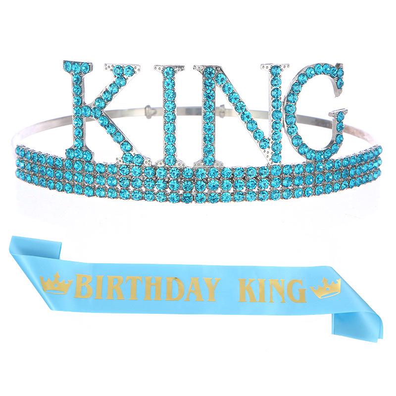 Men's Birthday King Crown and Sash Set - Party Hat Headdress for Cake Celebration