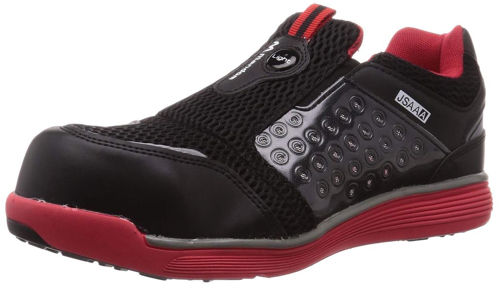 Mandom Safety Light 767 Safety Work Shoes with Resin Toe JSAA Class Size 4E Cap, Lightweight, A, Oil-Resistant, Unisex, Adult, Red/Black, 26.5 cm,