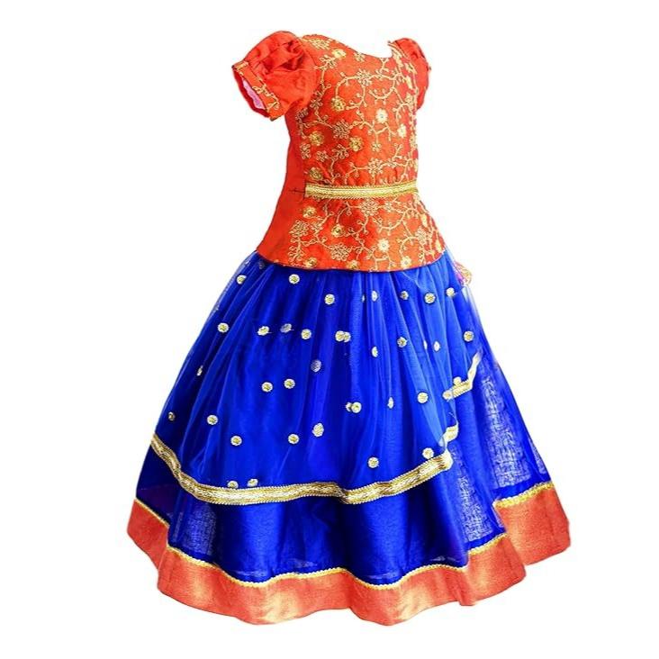 Платье для девочек, Lehenga Choli for Girls (Royalblue & Orange), Stanwells Kids