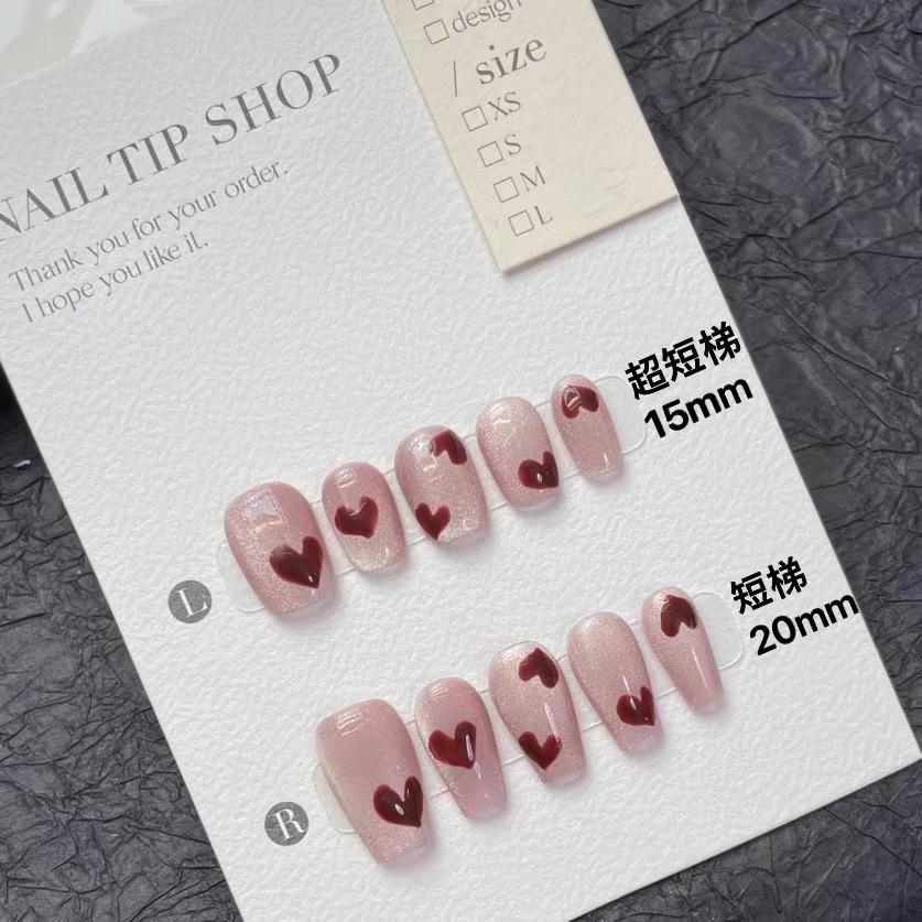 Design #1341 #1347 Handmade Red Heart Pink Manicure Set False Finger Nails Full Cover Artificial Press on Nails Tips Women