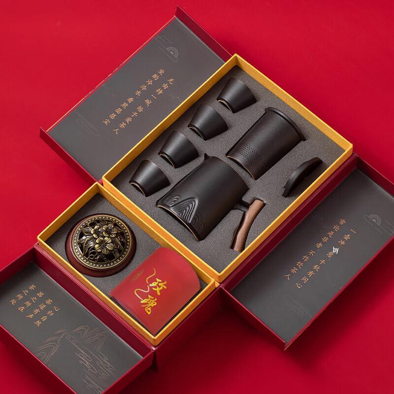 Splendid Peaks Ceramic Tea Set with Incense Burner