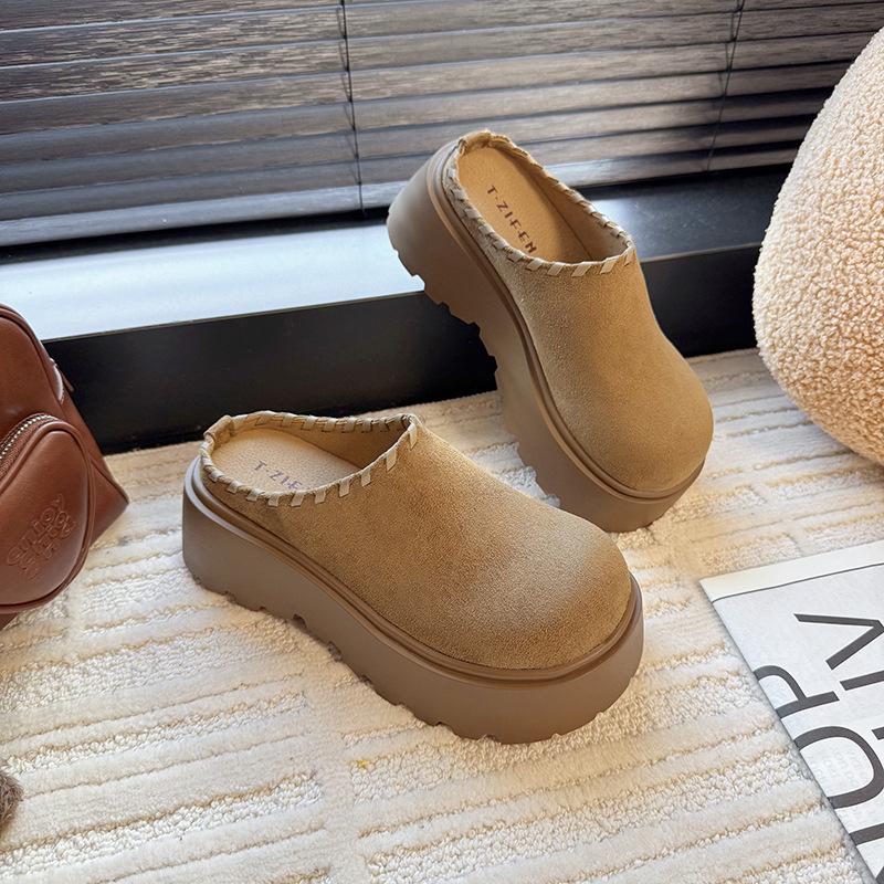 

Fashion versatile one-pedal thick-soled Birkenstock half-slippers women s 2025 autumn new small height-increasing bag head slippers 35 хаки