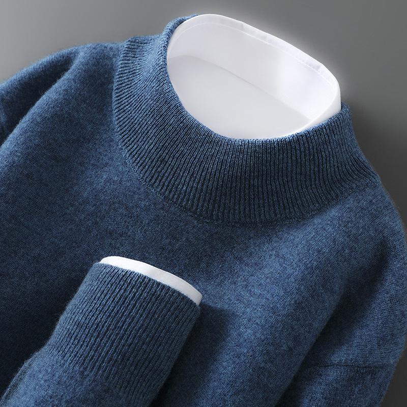 Men's Cross-Border Exclusive 100% Wool Half-High Neck Loose Knit Pullover Sweater